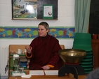 Pictured is Tibetan Buddhist Nun, Ani Tsondru delivering a talk on Buddhism in St Bartholomew's Parish hall. The talk is one of a series on inter-faith relations.