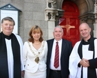 Pictured arriving for the harvest thanksgiving service in St Anns, Church, Dublin is the Lord Mayor of Dublin, Cllr Emer Costello and her husband Joe Costello TD (centre left and right). They are pictured with the Mayor's Chaplain for the service, the Revd Willie Black (left) and the Vicar of St Ann's, the Revd David Gillespie (right). The service also marked the official re-opening of St Ann's after several month's of refurbishment.