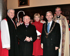 President Michael D. Higgins and his wife, Sabina, with the Archbishop of Dublin, the Most Revd Dr Michael Jackson, the Lord Mayor of Dublin, Andrew Montague and the Dean of Christ Church Cathedral, the Very Revd Dermot Dunne following the service of solidarity for people struggling with recession. Pic: David Wynne.