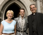 Film Star, Jonathan Rhys Myres who plays Henry VIII in the TV Series the Tudors is pictured with the Dean of Christ Church Cathedral, the Very Revd Dermot Dunne (right) and his wife Celia (left). Filming of the Tudors recently took place in Christ Church.