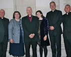 The Ven Ricky Rountree, Archdeacon of Glendalough; Inez Jackson; the Most Revd Dr Michael Jackson, Archbishop of Dublin and Bishop of Glendalough; Camilla Jackson; the Very Revd Dermot Dunne, Dean of Christ Church Cathedral; and the Ven David Pierpoint, Archdeacon of Dublin, pictured at the reception in Dublin City Hall following Archbishop Jackson's enthronement in Christ Church Cathedral.