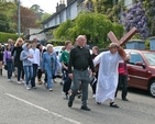 Good Friday Ecumenical Way of the Cross travelling through Enniskerry village on its way from St Mary's Church, Enniskerry to St Patrick's Church, Powerscourt.