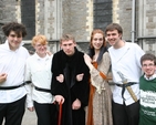 Pictured are members of the Dublin University Players who performed a scene from Richard III in Christ Church Cathedral as part of the Dublin Shakespeare Festival. They are (left to right) Chris O'Connor and Alannah Nic Phaidin (both Guards), Eoin O Liatháin (Richard III), Clancy Flynn (the Lady Anne), Nick Murphy (Guard) and Fergus Rattigan (King Henry VI).