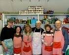 Volunteers Caroline Blennerhassett, Rosie Breen, Kathy Grace, John O’Reilly, Violet Cathcart and Tony McCarthy helping out in the kitchen of The Dining Room at Christ Church, Dun Laoghaire. The outreach project has just celebrated its first year in action. 