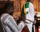 Oto Lorin playing the trumpet at the special thanksgiving service and reception for Mrs Abosede Olufunmilola Kuti, who celebrated her 50th Birthday recently in St Maelruain's Church in Tallaght.