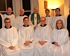 The newly commissioned student readers are pictured in the Church of Ireland Theological Institute with Archbishop Michael Jackson who licensed them, the director of the Institute, the Revd Dr Maurice Elliott, and lecturer in Missiology, the Revd Dr Patrick McGlinchey. The students are (not in order) Jim Cheshire (Down and Dromore), Denis Christie (Down and Dromore), David Compton (Cork, Cloyne and Ross), Suzanne Cousins (Down and Dromore), Raymond Kettyle (Kilmore, Elphin and Ardagh), Chris McBruithin (Derry and Raphoe), Scott McDonald (Connor) and Peter Smith (Down and Dromore).