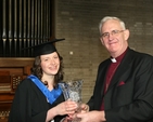 Sarah Haworth from Rathfarnham is presented with the Governors' Prize for the student who has made the most significant contribution to the life of the college by the Archbishop of Dublin, the Most Revd Dr John Neill at the graduation day celebration in the Church of Ireland College of Education.