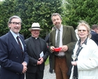 Ron Milne, Canon Bob Reed, Gavan Woods and Emily Milne at the garden party following the Friends' Festival service in Saint Patrick's Cathedral, Dublin. Photo: Patrick Hugh Lynch.