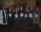 Archdeacon Ricky Rountree, Chairman of the Church Music Committee, pictured with students who received the Archbishop of Dublin’s Certificate for Church Music at a special service in Christ Church Cathedral. Photo: Derek Verso.