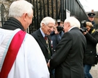 The President of the Royal British Legion in Ireland, Major General David the O’Morchoe meets the President of Ireland, Michael D Higgins, before the Remembrance Sunday Service in St Patrick’s Cathedral. 