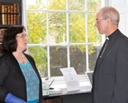 The Archbishop of Canterbury, the Most Revd Justin Welby  and Deputy Keeper of Marsh’s Library, Sue Hemmens, in Marsh’s Library. 