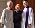 Pictured at Trinity College Dublin Chapel after his address in the “Golden Rule” series of Sunday morning speakers is the Revd Dr Marcus Braybrooke, President of the World Congress of Faiths. Also pictured is Mrs Mary Braybrooke (centre) and TCD Dean of Residence, the Revd Darren McCallig (right). The series has explored the place of the Golden Rule (”Do unto others as you would have them do to you”) in different religious traditions.