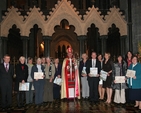Archbishop John Neill pictured in Christ Church Cathedral with those who completed the Archbishop's Certificate Course in Theology; Tom Healy, Helen Gorman, Beverley East, Elizabeth Oldham, Pat O'Malley, Patricia Feldwick, Sylvia Armstrong, Tony Carey, Heather Waugh, Jane Burns, Caroline Farrar, Cathy Hallissey and Hilda Bolton.
