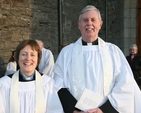 Pictured following a special Eucharist to give thanks for 200 years of the current Church building at St Brigid's Castleknock are visiting Clergy, the Revd Adrienne Galligan, Rector of Crumlin and Chapelizod and the Revd Ken Sherwood, Curate of Malahide.