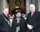The Lord Mayor of Dublin, Gerry Breen; the Vicar of St Ann’s, the Revd David Gillespie and the Most Revd Dr John Neill, Archbishop of Dublin, pictured at the launch of the ‘Black Santa’ Christmas Appeal at St Ann’s Church on Dawson Street. 
