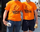 Marathon running ordinand, Alastair Donaldson (right) pictured in Greystones on day five of his epic journey in which he aims to run around the coast of Ireland in eight and a half weeks spreading the Gospel. The Crossmaglen native has just finished his first year in the Church of Ireland Theological Institute in Dublin and was accompanied today (Friday July 5) by Gabriel Fahey from Stillorgan. 