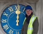 Pictured is Diocesan Secretary Scott Hayes by the clockface of St Stephen's Church (AKA 'the Peppercanister') during its recent refurbishment.