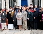 Interfaith leaders and some participants in Dublin Interfaith Forum’s first Walk of Peace to mark UN International Day of Peace with Cllr Edie Wynne outside the Mansion House. 