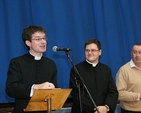 The Revd Niall Sloane, Curate Assistant in Taney speaks at the reception following the Eucharist which marked the 25th Anniversary of the Institution of the Revd Canon Des Sinnamon. Also looking on are the Revd Sephen Farrell (also Curate) and Churchwarden, John Dunlop.