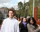 Jesus played by John Godfrey at the Enniskerry Ecumenical Procession of the Cross from St Mary's RC Church to St Patrick's Church of Ireland. The young people carrying the cross are on a retreat to Enniskerry.