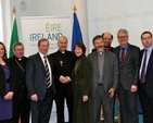 Members of the Irish and European Churches with the Taoiseach, Deputy Enda Kenny, in Government Buildings in Dublin on March 8. The meeting with the Irish EU Presidency was organised by the Irish Council of Churches on behalf of the Conference of European Churches (CEC) and the Commission of the Bishops’ Conferences of the European Churches and carried on the tradition of regular encounters between churches and successive EU Presidencies. Pictured (l–r) are Revd Fr Godfrey O’Donnell, President of the Irish Council of Churches and Chair of the Orthodox Network of Churches; Dr Nicola Rooney, Council for Justice and Peace of the Irish Episcopal Conference; Bishop William Crean, Bishop of Cloyne; An Taoiseach, Deputy Enda Kenny; Archbishop Michael Jackson, Church of Ireland Archbishop of Dublin; Gillian Kingston, Lay Leader of the Methodist Church in Ireland; Fr Patrick Daly, General Secretary of Comece; Michael Kuhn, Vice General Secretary of Comece; Revd Frank–Dieter Fischbach, Executive Secretary of CEC–Church and Society Commission; Mervyn McCullagh Executive Officer, Irish Council of Churches/Irish Inter Church Meeting; and Dr Kenneth Milne, Coordinator of European Engagement Group of the Irish Council of Churches/Irish Inter Church Meeting.