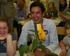 Pictured is Eoghan Murphy (centre) Fine Gael candidate for Dublin City Council with two students in a South Dublin School at the school's celebration of community spirit and unity in Europe.
