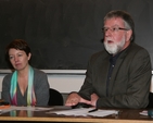 Pictured is Justin Kilcullen, Director of Trócaire at Where to Now? A seminar on ethics in Trinity College Dublin organised by the Church of Ireland Chaplaincy in the University. Also pictured is Professor Linda Hogan of the Irish School of Ecumenics.