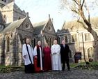 The Revd Nigel Parker (preacher); Archbishop Richard Clarke; Bishop Pat Storey; Archbishop Michael Jackson; and the Revd Earl Storey before the service of consecration in Christ Church Cathedral, Dublin, on Saturday November 30. 