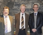Pictured at the launch of 'An Chláirseach agus an Choróin' were the author Liam Mac Cóil (centre); Prof Jeremy Dibble of Durham University and Prof Paul Rodinell of Birmingham University.
