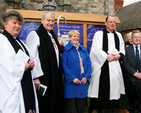 Canon Aisling Shine; the Archbishop of Dublin, the Most Revd Dr Michael Jackson; Olive Cooper, church warden and wife of the late Cecil Cooper; North Strand rector, Revd Roy Byrne; and church warden Mervyn Denner at the dedication of a new noticeboard for North Strand Church and St Columba’s School. The noticeboard was erected in memory of Cecil Cooper.
