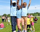 Children practice on the winners’ podium at the sports day in Dunlavin GAA Centre. The sports were part of the West Glendalough Children’s Choral Festival on Friday June 7 which was hosted this year by the Jonathan Swift National School. 