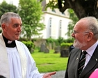 Archdeacon David Pierpoint chats to Senator David Norris following the service celebrating a new name and a new home for Us. (formerly USPG) on Wednesday May 29 in St Michan’s Church. 