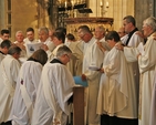 Archbishop Jackson leads the laying on of hands at the ordination of the Revd Paul Arbuthnot (Glenageary), the Revd Terry Lilburn (Whitechurch), the Revd Martha Waller (Raheny and Coolock), and the Revd Ken Rue (Enniskerry) as Priests in Christ Church Cathedral, Dublin.