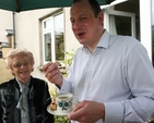 The Revd Roy Byrne, Rector of Drumcondra and North Strand (right) with Violet Darling at a coffee morning in Drumcondra Rectory for St Francis Hospice, Raheny.