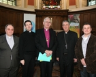 Pictured are the Archbishops of Dublin, the Most Revd Diarmuid Martin (2nd right) and the Most Revd Dr John Neill (3rd right) with the chaplaincy team in Trinity College Dublin, the Revd Peter Sexton (RC Chaplain), the Revd Darren McCallig (CofI Chaplain) and the Revd Julian Hamilton (Methodist Chaplain) at the launch of the Gospel of Luke in the College Chapel.