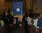 The procession of the Mothers' Union Banners at the end of the Diocesan Mothers' Union Festival Service in St Saviour's Church, Arklow.