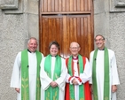 Pictured are clergy gathered in Rathfarnham parish church for a Eucharist marking the blessing and dedication of Rathfarnham war memorial hall. (left to right) the Revd Ted Woods, Rector of Rathfarnham, the Revd Anne Taylor, Curate of Rathfarnham, the Rt Revd Roy Warke, former Bishop of Cork and former Curate of the parish and the Revd Harry Lew.