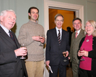 Chairman of Christ Church Cathedral Culture Committee, Dr Kenneth Milne; bell ringer, Martin Kelly; Eric Finch; Scott Hayes; and member of the board of Christ Church, Jean Finch enjoy the reception for the launch of the ‘Christ Church Restored’ exhibition in the Irish Architectural Archive on Merrion Square.