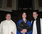 Pictured at the RSCM Festival Service in Trinity College Dublin Chapel are (left to right) the Very Revd Canon John Flaherty, Administrator of the Pro-Cathedral in Dublin, Blanaid Murphy, Musical Director of the Pro-Cathedral’s Palestrina Choir and the Revd Darren McCallig, Chaplain at Trinity College Dublin.