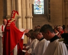 The Archbishop of Dublin, the Most Revd Dr John Neill lays hands on the Revd Terry Lilburn during his ordination to the diaconate in Christ Church Cathedral, Dublin.