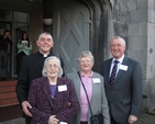 Pictured in the grounds of Dublin Castle at the Irish Landmark Trust 'Faith, Fabric, Future' seminar are the Ven David Pierpoint, vicar; Kathleen Stevenson, St Werburgh's oldest parishioner; Rosemary Bourne, Honorary Secretary to the Select Vestry and Eric Logan, Honorary Treasurer to the Select Vestry. Photo: The Revd David MacDonnell.