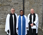 At the Harvest Thanksgiving service in St Thomas’ Church, Mulhuddart were Stella Obe, Revd Paul Houston and Canon David Moynan (who preached at the service).