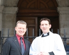 The Minister of State for Horticulture and Food Trevor Sargent TD with the Chaplain in Trinity College Dublin, the Revd Darren McCallig. The Minister preached in Trinity as part of the Thinking Allowed Series of guest preachers.
