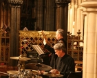 Neil Francis (bass guitar) and Phil Laslett (drums), part of the David Rees-Williams Trio play in Christ Church Cathedral as part of the Handel Festival.