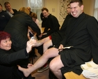 Victor Fitzpatrick gets his legs waxed by Lynne Gibson to raise funds for St Francis Hospital In Zambia through USPG Ireland. Victor was one of four students who had his legs waxed to raise money for the charity. A further six had their heads shaved and one (Lynne) had her hair dyed purple. Donations may be sent to: ‘Head Shave’, Church of Ireland Theological Institute, Braemor Park, D14. Contact Patrick Burke at  pathros@eircom.net.