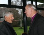 Canon Edgar Turner and the Most Revd Alan Harper, Archbishop of Armagh, pictured at the launch of Edgar Turner at 90 (edited by John Mann) in Church of Ireland House, Rathmines, Dublin. Photo: Paul Harron. 