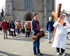 Leo Micklem as Jesus leading the Enniskerry Way of the Cross procession as it emerges from St Mary’s Church on its way to the village and St Patrick’s, Powerscourt
