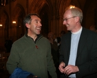 The Rt Revd Andrew John, Bishop of Bangor in the Church in Wales (left) with the Revd Niall Stratford at a reception for visiting clergy from the Diocese of Bangor.
