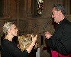 Ludmila Pawlowska showing one of her pieces to the Dean of Christ Church Cathedral, the Very Revd Dermot Dunne. Ludmila's work will be on display at the Icons in Transformation exhibition in Christ Church Cathedral from 11 June to 19 July.