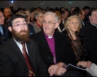The Archbishop of Dublin, the Most Revd Dr John Neill and his wife Betty at the Holocaust Memorial service in the Mansion House, Dublin. Also pictured (left) is Rabbi Zalman Shimon Lent of the Dublin Hebrew congregation (Tommy Clancy)